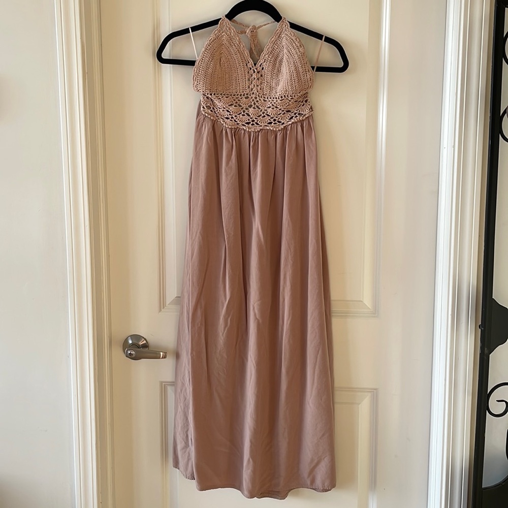 Crochet top halter maxi dress